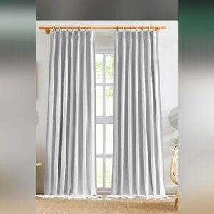 Aipilto White Linen Full Blackout Curtains Pinch Pleated 120 Inch Long 2 Panels